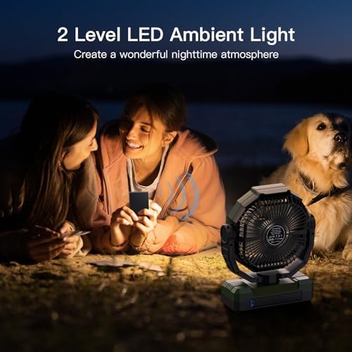 FRIZCOL 3-in-1 Camping Fan - Portable Fans Rechargeable - 24000mAh Battery Powered Fan with Light & Remote for Indoor, Outdoor, Tent, Travel, Fishing, Jobsite, Gifts for Men Dad Him - Green - Image 3
