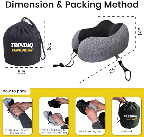 Travel Pillow for Airplane- Premium Memory Foam with 100% Pure Cotton Cover Neck Pillow for Travel- Adjustable U-Shaped Flight Pillow with Eye Mask, Ear Plugs, Carry Bag & Carabiner Clip - Image 3