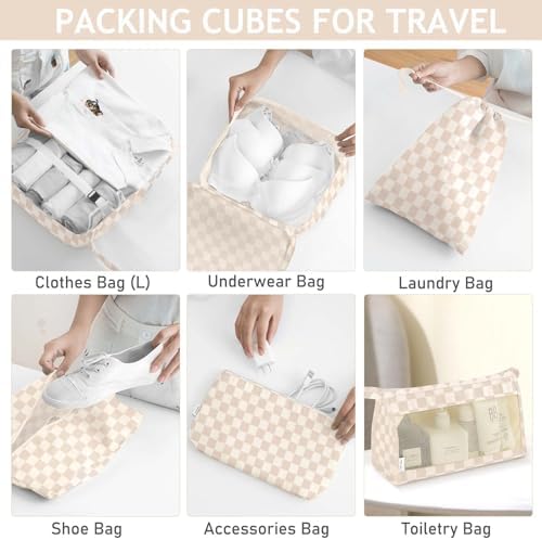 KPX 8 Set Packing Cubes for Travel, Luggage Packing Organizers Accessories Large Toiletries Bag for Clothes Shoes Cosmetics, Two-tone Khaki - Image 4