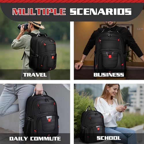 Z-MGKISS Travel Backpack, Large 17.3" Anti-Theft Laptop Rucksack, TSA-Friendly Work Bag with USB Port, Overnight & College Computer Bag for Men Women, Black - Image 6