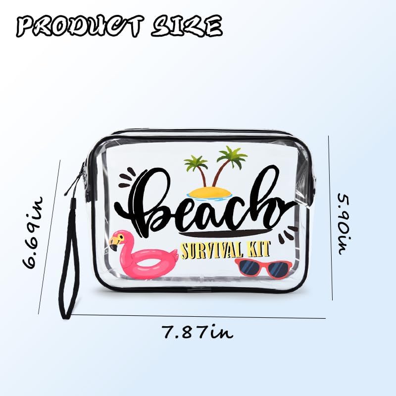 Sisadodo Clear Plastic Bags for Beach Lover Holiday Gifts for Women Men Clear Travel Makeup Bag for Handbag Suitcase Waterproof Transparent Cosmetic Toiletry Bag for Beach Survival Kit with Strap - Image 2