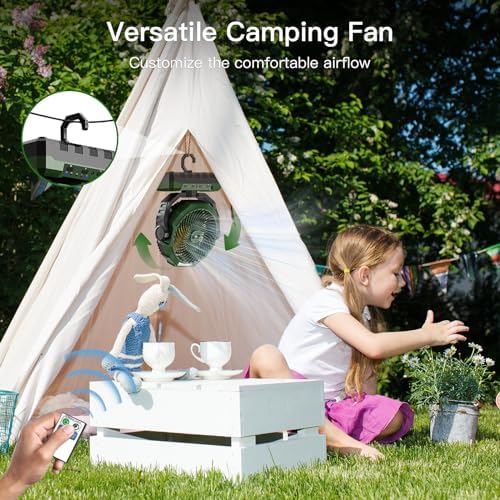 FRIZCOL 3-in-1 Camping Fan - Portable Fans Rechargeable - 24000mAh Battery Powered Fan with Light & Remote for Indoor, Outdoor, Tent, Travel, Fishing, Jobsite, Gifts for Men Dad Him - Green - Image 5
