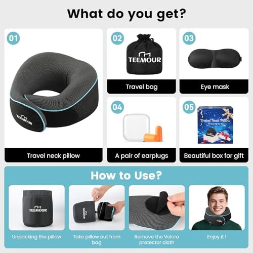 Travel Pillow for Adults,Memory Foam Airplane Pillow with 360 Neck Support, Includes Storage Bag, Eye Mask, Ear Plugs, Adjustable Travel Pillow for Long Flights,Train,Car & Business Trips(Dark Grey) - Image 7