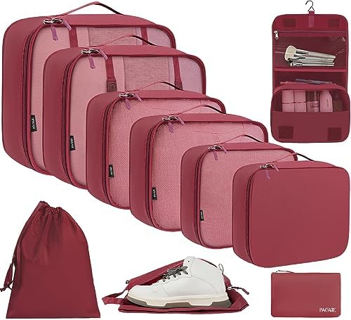 BAGAIL 10 Set Packing Cubes Various Sizes Packing Organizer for Travel Accessories Luggage Carry On Suitcase - Burgundy