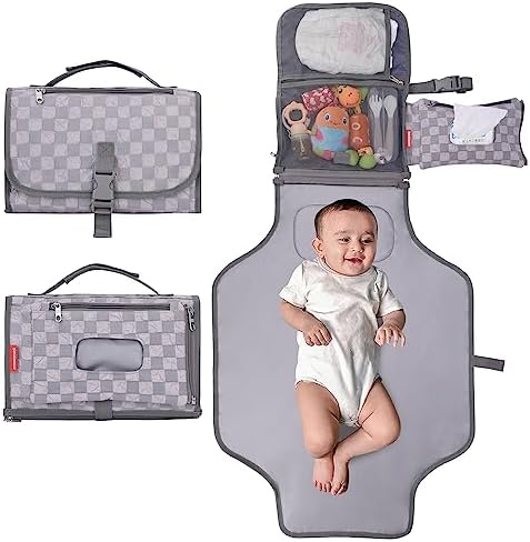 Bebamour Portable Nappy Changing Mats with Wipes Pocket Travel Baby Changing Pads with Head Cushion for Infants Waterproof Diaper Changing Pads Newborn Essentials, Khaki - Image 8