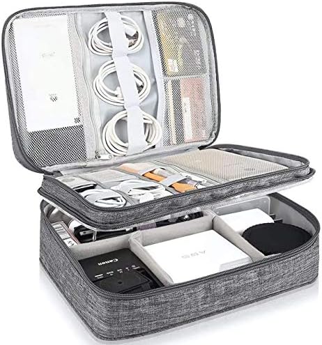 HYC Travel Cable Organiser Bag, Double Layer Electronic Accessories Storage Bag, Universal Carry Travel Gadget Bag for Cables, Power Bank, Charger Hard Disk, 11 x 8 x 4 Inches