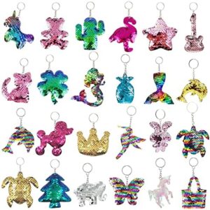 24 Pcs Colorful Sequin Keychains Girls Keyrings Party Bags Gift, Reversible Sequins for Kids Adults Birthday Favors Backpack Accessories
