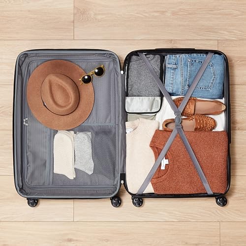 Amazon Basics Hard Shell Large Suitcase - Expandable ABS Travel Luggage with 4 Double Spinner Wheels - Scratch Resistant and Lightweight Construction - 78 x 52.6 x 32cm - Light Blue - Image 3