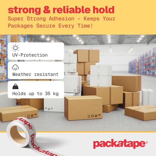 Packatape Fragile Packing Tape for Parcels and Boxes - Heavy Duty Fragile Packaging Tape Provides a Strong, Secure and Sticky Seal for your Boxes, 12 Rolls Per Pack, 48MM x 66M - Image 4