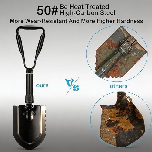 Folding Survival Shovel 23 IN,50# high-carbon steel Entrenching Tool, Folding Camping Shovel, Firefighting Shovel, Portable Shovel For Garden, Hunting, Hiking, Fishing, Car Emergency, Gifts For Men - Image 3