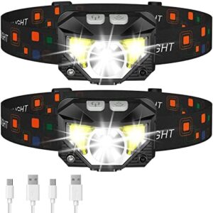 LHKNL Headlamp Flashlight, Lumen Ultra-Light Bright LED Rechargeable Headlight with White Red Light, 2-Pack Waterproof Motion Sensor Head Lamp,8 Modes for Outdoor Camping Running Hiking Fishing