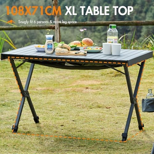 PORTAL Large Camping Table Folding 108x71cm Height Adjustable Picnic Table Foldable All Aluminum Roll Up Top Collapsible Outdoor Desk Lightweight Garden Table Load 100KG for Caravan BBQ Dining Beach - Image 6