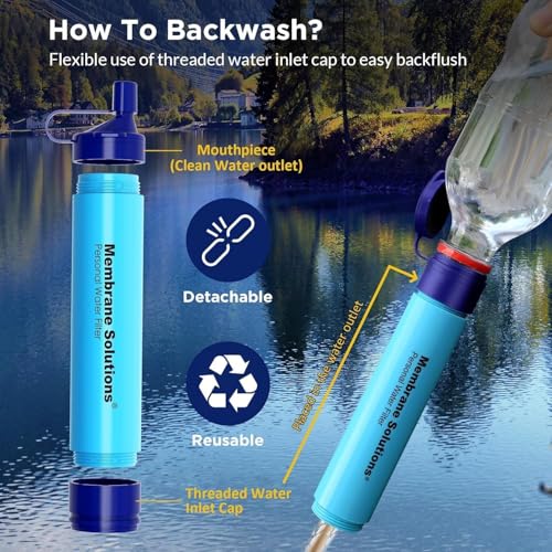 Membrane Solutions Water Filter Straw, 0.1 Micron Personal Water Filter Survival Portable Gear, NSF/ANSI 42&372&401 certificated, for Camping, Hiking, Travel, Emergency Preparedness, Blue, 1 Pack - Image 5