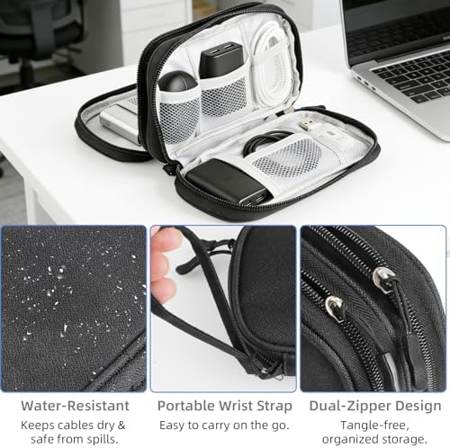 Electronics Accessories Organizer Bag, Waterproof Cable Organizer, 8.5 x 5 Inch Travel Gadget Bag for Men Women, Portable Cord Storage for Travel Business Home Office, Black - Image 4