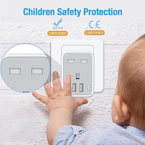 2 Pcak European to UK Plug Adaptor with 4 USB Ports(1 USB C), UK to EU Euro European Plug Adapter Grounded for Germany Spain France Iceland Greece Poland Netherlands Austria Turkey, etc (Type E/F) - Image 4