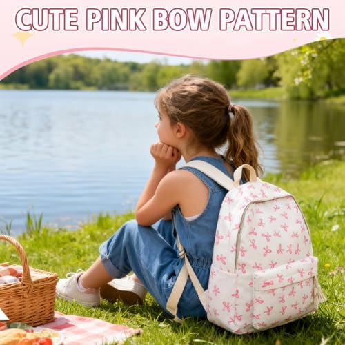 Pink Bow School Backpack for Girls | Kawaii Preppy Aesthetic Rucksack with Adjustable Straps & Keychain | 15L Cute Durable Bookbag for Teenagers, Secondary & Primary School Students - Image 6