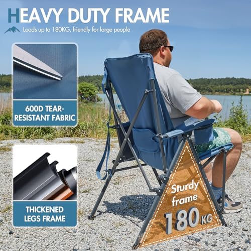 Portal Folding Camping Chair for Adults with Lumbar Support Heavy Duty 180KG High Back Garden Festival Picnic Chair Hard Armrests Deluxe Foldable Collapsible Portable for Fishing Beach Patio - Image 5