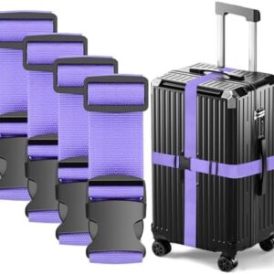 4 Pcs Luggage Straps, Adjustable Suitcase Straps, Heavy Duty Luggage Straps for Suitcase, Thickened Suitcases Strap Suitcase Belts, Travelling Luggage Accessories (Purple)
