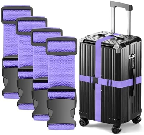 4 Pcs Luggage Straps, Adjustable Suitcase Straps, Heavy Duty Luggage Straps for Suitcase, Thickened Suitcases Strap Suitcase Belts, Travelling Luggage Accessories (Purple)