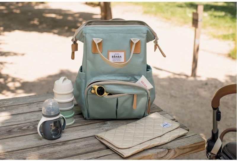 BÉABA - Baby Changing Backpack - Large Storage Volume - Changing Mat Included - Multiple Pockets - Large Opening - Isothermal - Multifunction Travel Bag - Wellington - Sage Green - Image 2