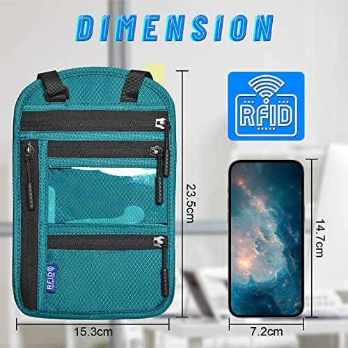 Travel Neck Wallet Passport Holder RFID Blocking Waterproof Passport Wallet Pouch Travel Document Holder Organiser Bag with Adjustable Neck Strap for Men Women, Lake Blue - Image 2