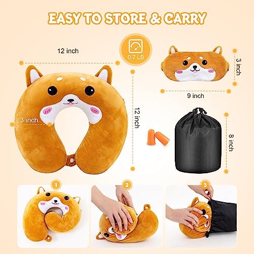 Cirorld Kids Travel Pillow Cute Neck Pillow Traveling Memory Foam Airplane Pillow with Sleep Mask Animal Flight Head Rest Neck Support for Cars Long Flights Sleeping Girls Boys-dog - Image 9