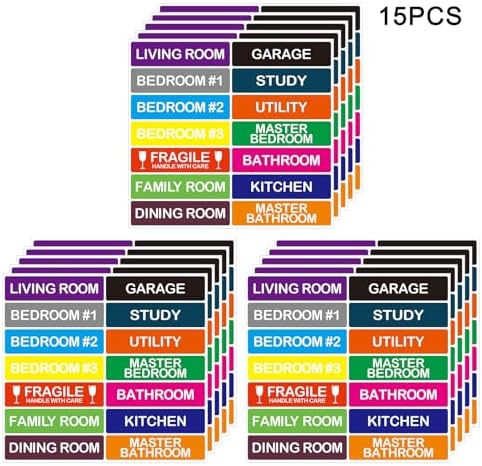 210 Pcs Moving Labels, 14 Colors Color Coded Stickers, Fragile Sticker, Packing Labels for Moving Boxes House Essentials (25x101mm) - Image 9
