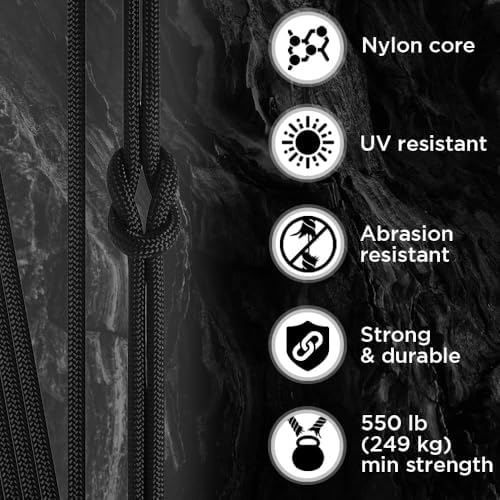 TECEUM Paracord Type III 550 Black – 30 m – 4mm – Tactical Rope MIL-SPEC – Outdoor Para Cord – Camping Hiking Fishing Gear and Equipment – Parachute Cord – Strong Survival Rope (100ft) 016 - Image 3