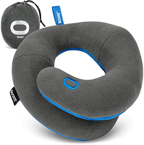 BCOZZY Kids Chin Supporting Travel Pillow for Ages 3–7- Patented Soft Neck Pillow for Head and Chin Support in Car Seat and Airplane. Comfortable Travel Essential. Small Size, Bag, Gray