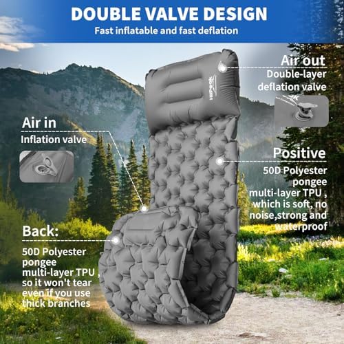 HiiPeak Camping Sleeping Pad, Ultralight Camping Mat with Pillow Built-in Foot Pump Inflatable Sleeping Pads Compact for Backpacking Hiking Traveling Tent (Gray) - Image 5