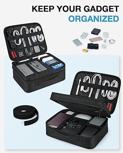 bagsmart Extra Large Double Layer Portable Travel Cable Organiser Bag Electronics Accessories Storage Case for Charger, Adaptors, Kindle, Hard Drives (Black-Lightweight) - Image 3
