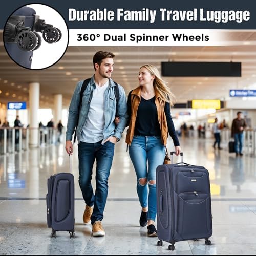 FLYMAX 24" Medium Super Lightweight 4 Wheel Suitcase Luggage Expandable with Wheels Navy - Image 8