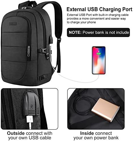 VSNOON Anti-Theft Laptop Backpack, 15.6-17.3 inch Business Laptop Rucksack Bag with USB Charging Port & Lock, Water Resistant Travel Backpack Computer Bag for Women Men, Black - Image 3