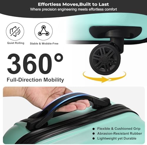 24 Inch Medium Suitcase 66x46x25cm,Lightweight Checkin Luggage, Features TSA Combination Lock, 360°Spinner Wheels, Organised Interior, Durable ABS Material for Holidays, Mint Green - Image 6