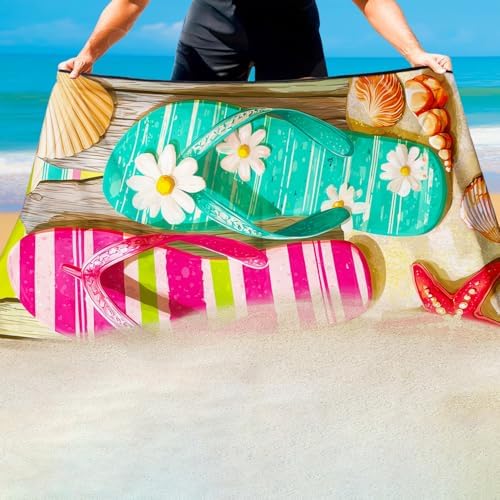 Flip Flop & Starfish Beach Towel, Extra Large 180x90 cm 250GSM Microfibre, Sand Free Quick Dry, Ideal Vacation Gifts with Carry Bag for Pool Cruise Camping - Image 4