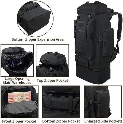 Hiking Backpack,100L Large Camping Backpack, Expandable Waterproof MOLLE Rucksack, Outdoor Sport Travel Daypack Military Tactical Backpack for Men Women (Black) - Image 5