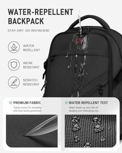 CROSSGEAR 30L Anti-Theft Lockable Laptop Backpack, 17.3 Inch Waterproof Travel Laptop Bag with Dual USB Charging Port, Ergonomic Rucksack for Work Travel School Business Men Women Ideal Gift, Black - Image 4
