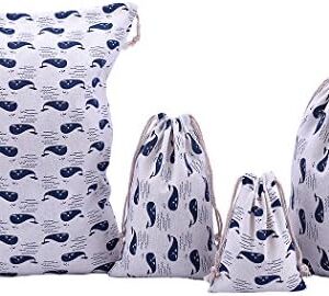 4 pcs Drawstring Storage Bag Set for Baby Stuff, Travel Home Accessories - Whale