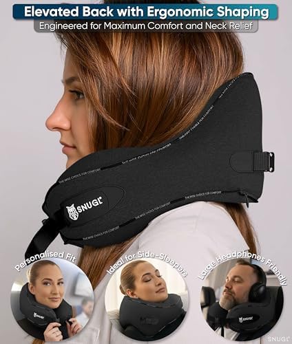 SNUGL Travel Pillow - Neck Pillow Memory Foam, Travel Neck Pillows for Adults, Ideal for Camping, Airplane & Gaming - Travelling Essentials - Gifts for Travellers (Black - Adult Regular) - Image 4
