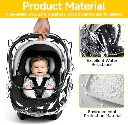 Universal Baby Car Seat Rain Cover, Waterproof Pram Rain Cover with Large Window for Quick Access, Side Ventilation, Easy Carry Protector for Newborn Infant Car Seats - Image 4