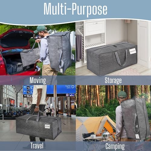 VENO 10 Pack Heavy-Duty Extra Large Moving Bags W/Backpack Straps, Moving House Essentials, Strong Handles & Zips, Clothes Storage, Packing, Laundry Bags, Reusable and Sustainable (Gray, 10 Pack) - Image 7