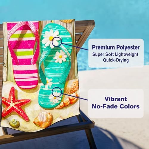 Flip Flop & Starfish Beach Towel, Extra Large 180x90 cm 250GSM Microfibre, Sand Free Quick Dry, Ideal Vacation Gifts with Carry Bag for Pool Cruise Camping - Image 3