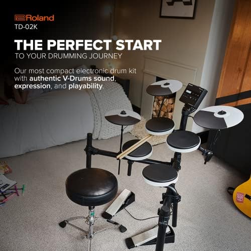 Roland TD-02K V-Drums | Entry-Level Compact Electronic Drum Kit with Expressive Playability, Noise-Reducing Features, Height-Adjustable Stand & Optional Bluetooth Expansion | Onboard Coach Function - Image 2