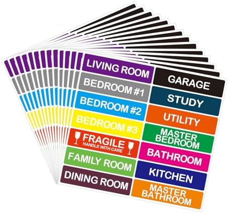 210 Pcs Moving Labels, 14 Colors Color Coded Stickers, Fragile Sticker, Packing Labels for Moving Boxes House Essentials (25x101mm)