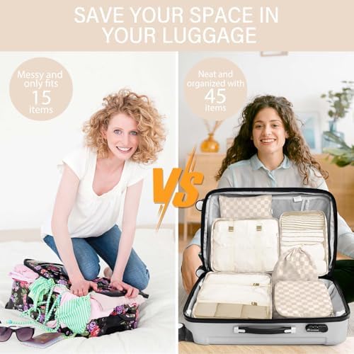 KPX 8 Set Packing Cubes for Travel, Luggage Packing Organizers Accessories Large Toiletries Bag for Clothes Shoes Cosmetics, Two-tone Khaki - Image 5