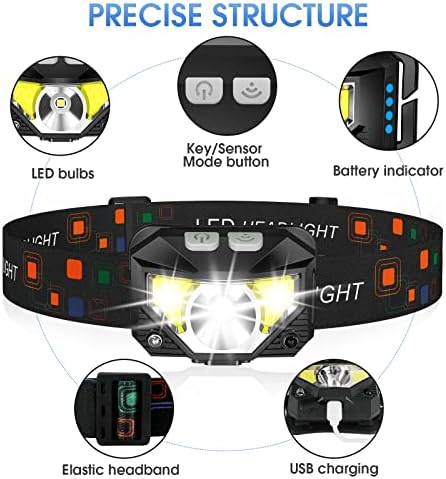 LHKNL Headlamp Flashlight, Lumen Ultra-Light Bright LED Rechargeable Headlight with White Red Light, 2-Pack Waterproof Motion Sensor Head Lamp,8 Modes for Outdoor Camping Running Hiking Fishing - Image 2