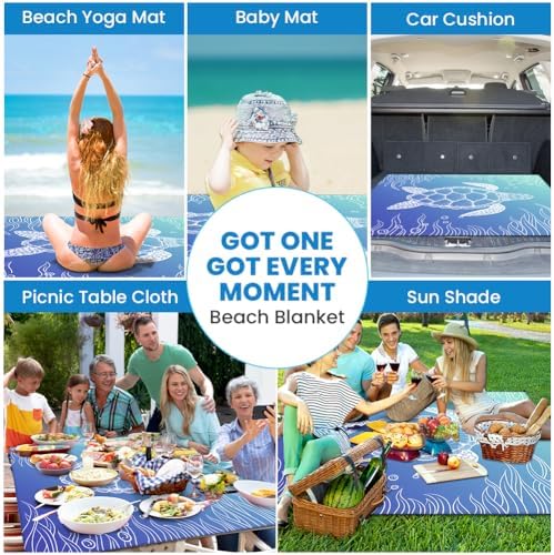 Ainiv Beach Blanket, Large Beach Mat 140 x 210 cm (2-3 People) Foldable, Picnic Blankets Sandproof Waterproof, Beach Accessories Outdoor Blankets with 6 Fixed Nails for Beach, Camping, Hiking, Picnic - Image 6