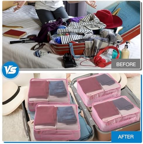 Nagoyuki 4 PCS Large Packing Cubes,40x30x12CM Same Size Suitcase Organiser Bags Compressible Expandable Packing Cubes for Suitcase, Luggage,Handy Helper (Pink) - Image 7