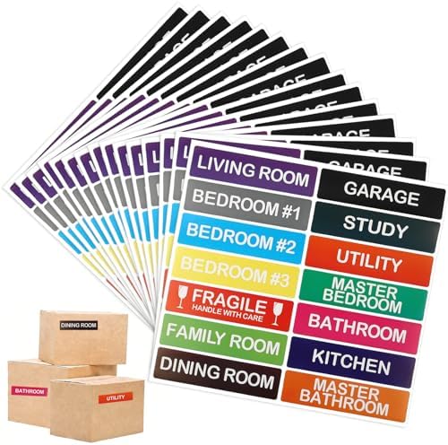210 Pcs Moving House Labels, Coloured Packing Labels, Packing Tags Fragile Stickers for Storage Boxes, Moving House Essentials, 15 Sheets