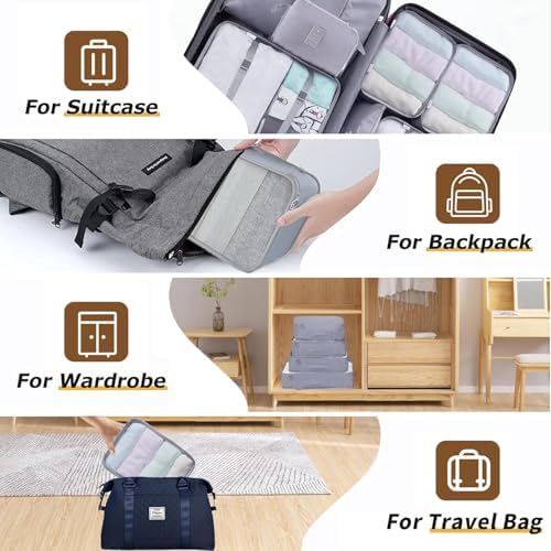 LANSKLBD 8 Set Packing Cubes for Suitcases, Travel Luggage Organizers, Essentials for Accessories, Shoe Bag, Toiletry Bag, Laundry Bag (Grey) - Image 5